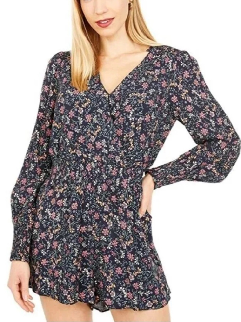 Lost + Wander Trip To Louvre Romper‎ Women’s Size Small Black Floral Multicolor